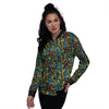 Abstract Graffiti Neon Monsters Print Pattern Women's Bomber Jacket-grizzshop