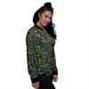 Abstract Graffiti Neon Monsters Print Pattern Women's Bomber Jacket-grizzshop