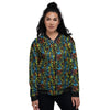 Abstract Graffiti Neon Monsters Print Pattern Women's Bomber Jacket-grizzshop