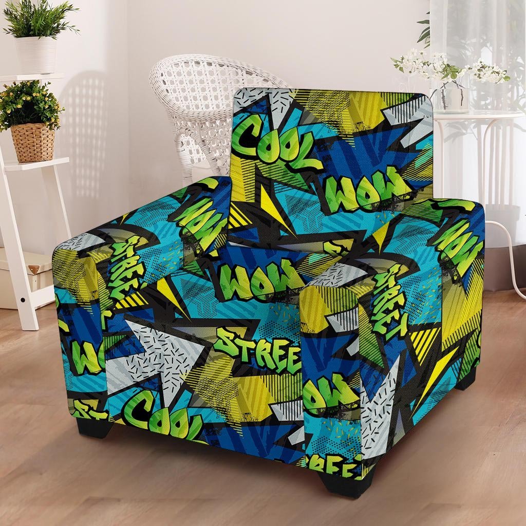 Abstract Graffiti Print Armchair Cover-grizzshop