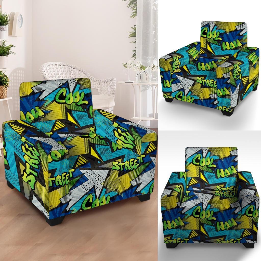 Abstract Graffiti Print Armchair Cover-grizzshop