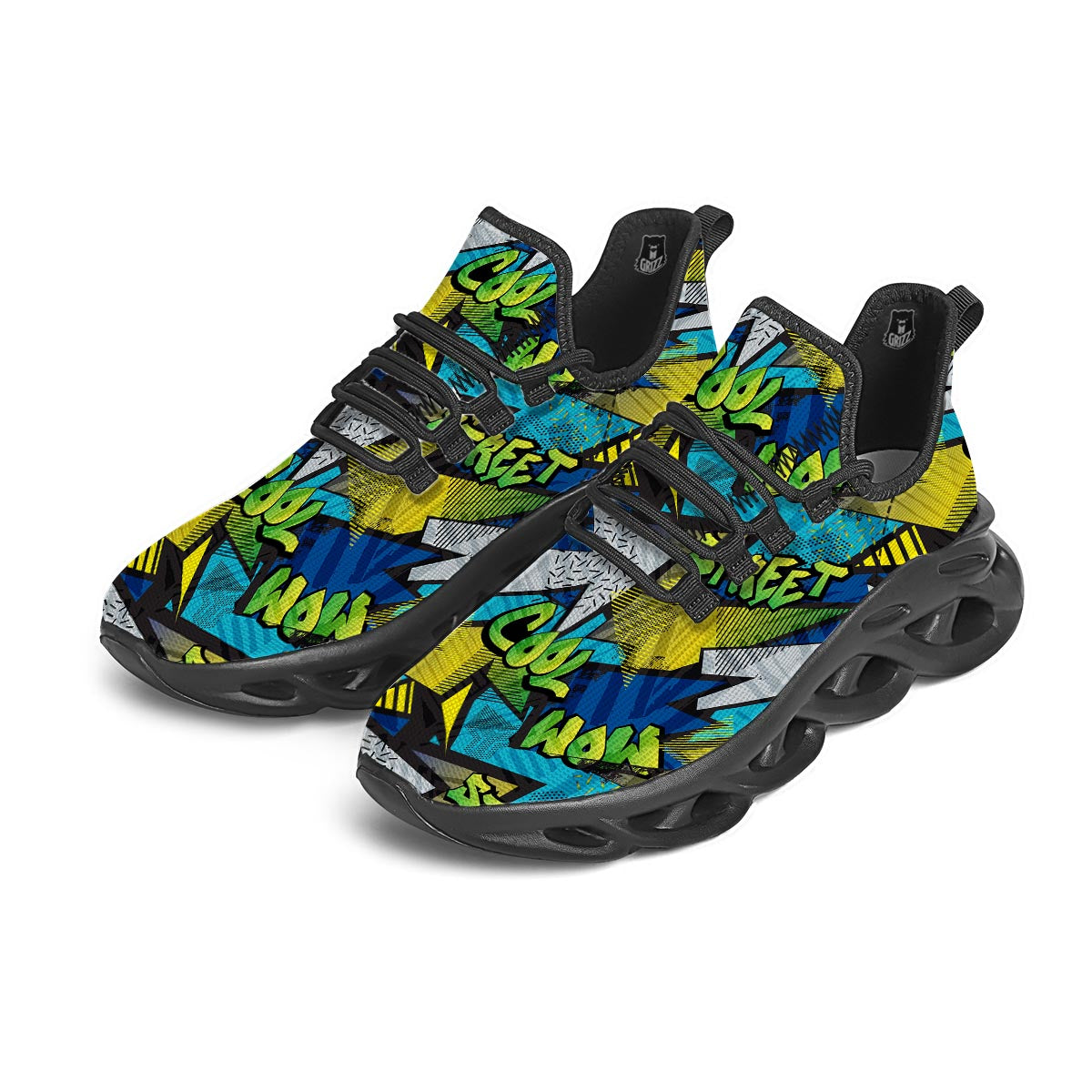 Abstract Graffiti Print Black Running Shoes-grizzshop