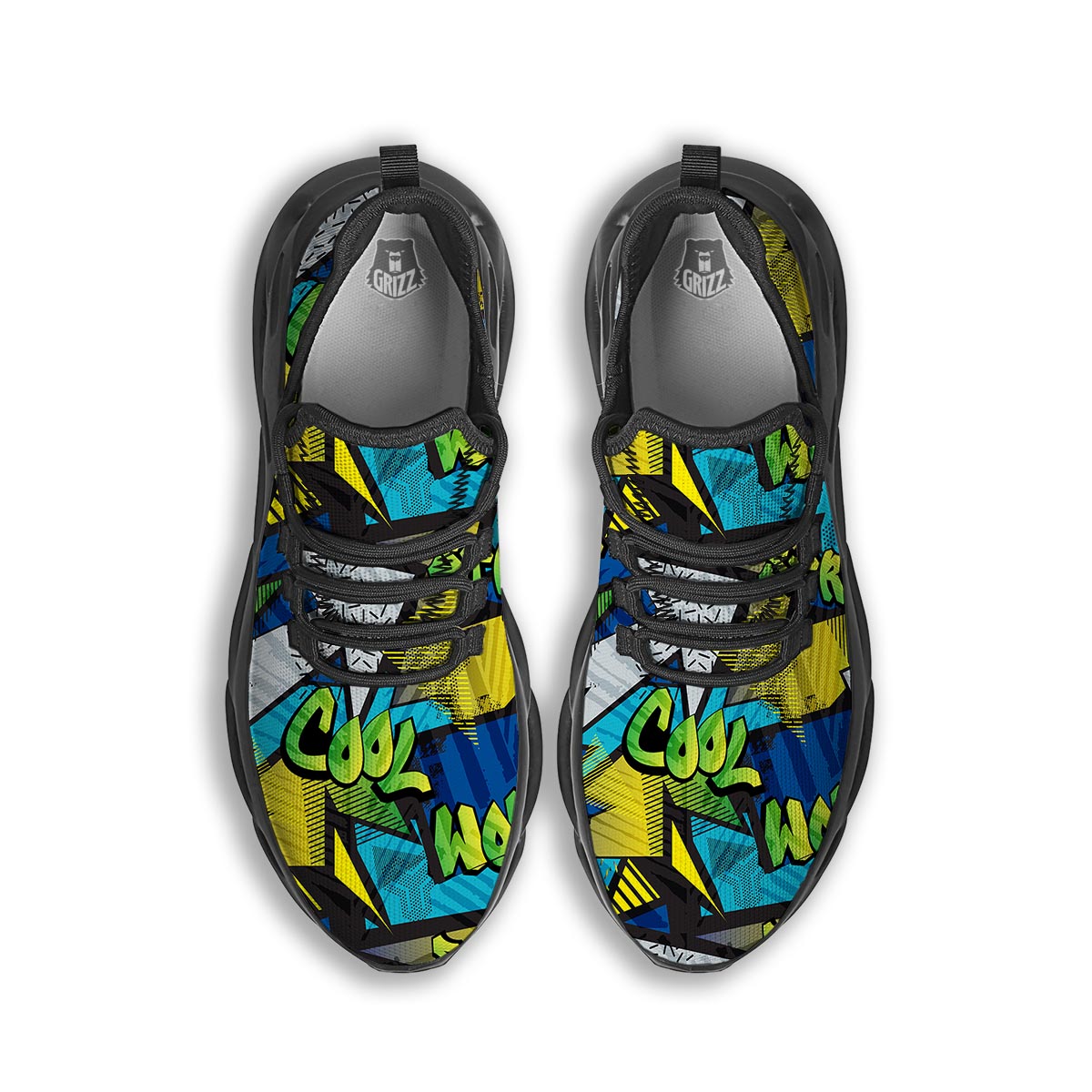 Abstract Graffiti Print Black Running Shoes-grizzshop