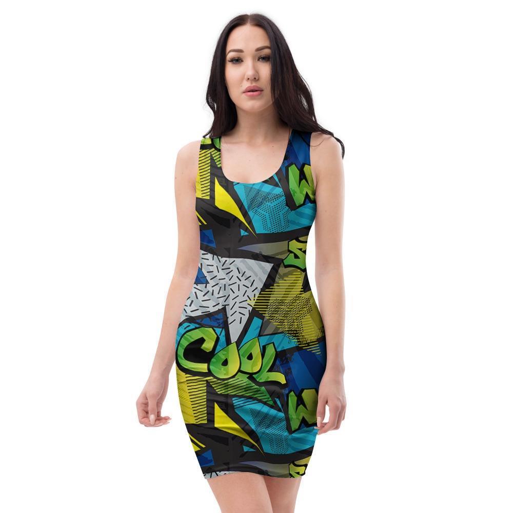 Abstract Graffiti Print Bodycon Dress-grizzshop