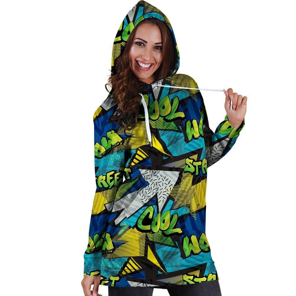 Abstract Graffiti Print Hoodie Dress-grizzshop