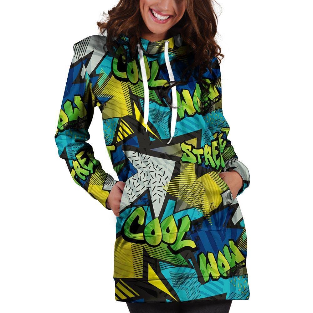 Abstract Graffiti Print Hoodie Dress-grizzshop