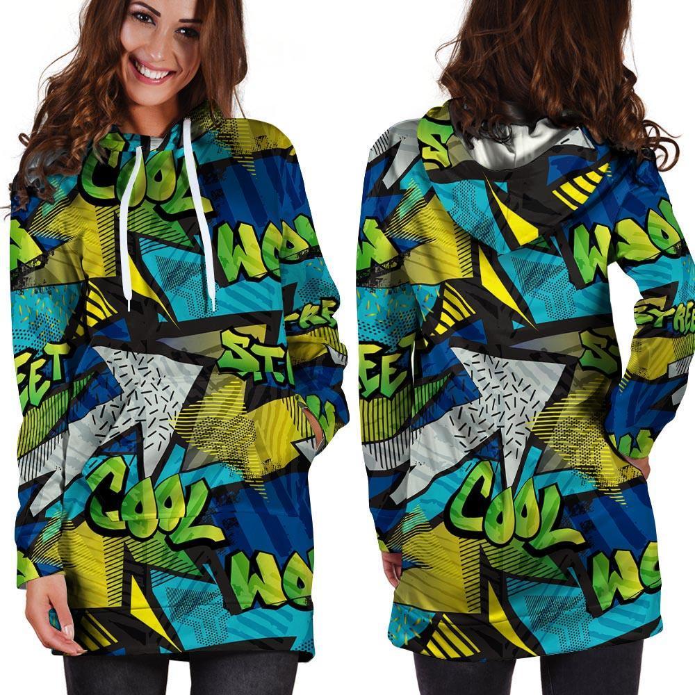 Abstract Graffiti Print Hoodie Dress-grizzshop