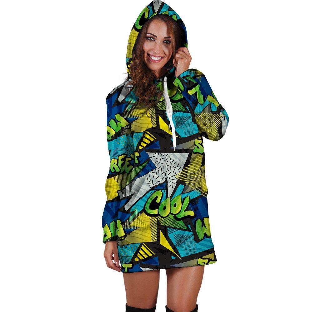 Abstract Graffiti Print Hoodie Dress-grizzshop