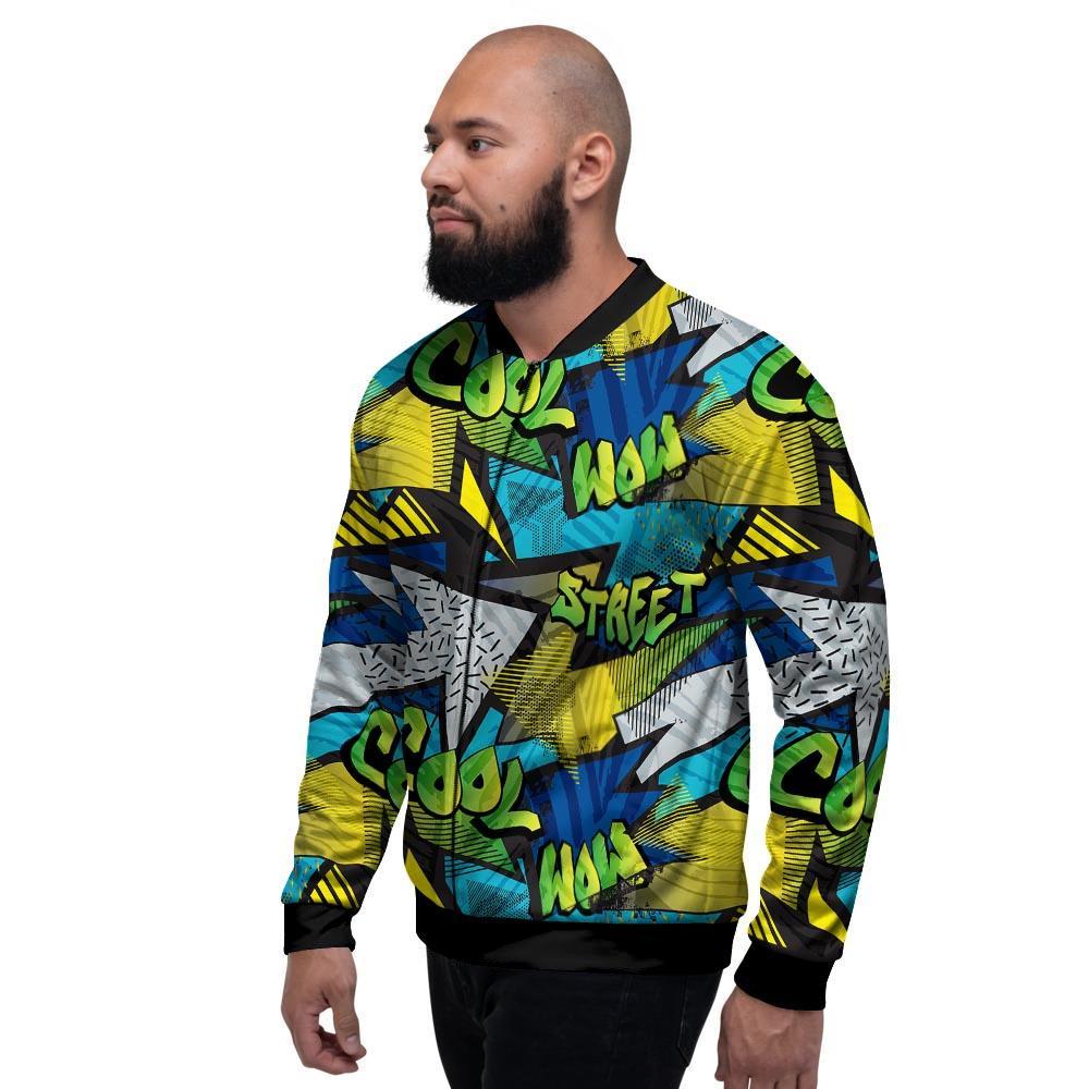 Abstract Graffiti Print Men's Bomber Jacket-grizzshop