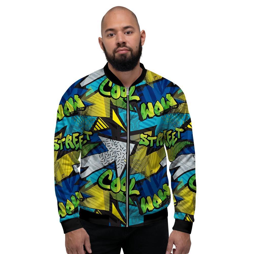 Abstract Graffiti Print Men's Bomber Jacket-grizzshop