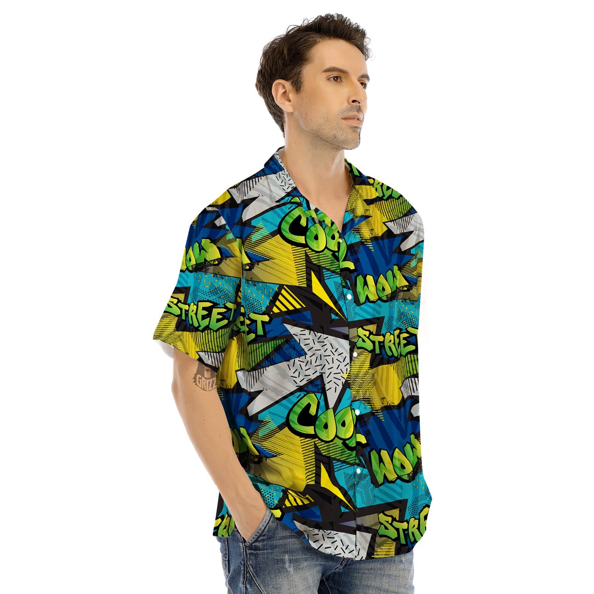 Abstract Graffiti Print Men’s Hawaiian Shirt-grizzshop