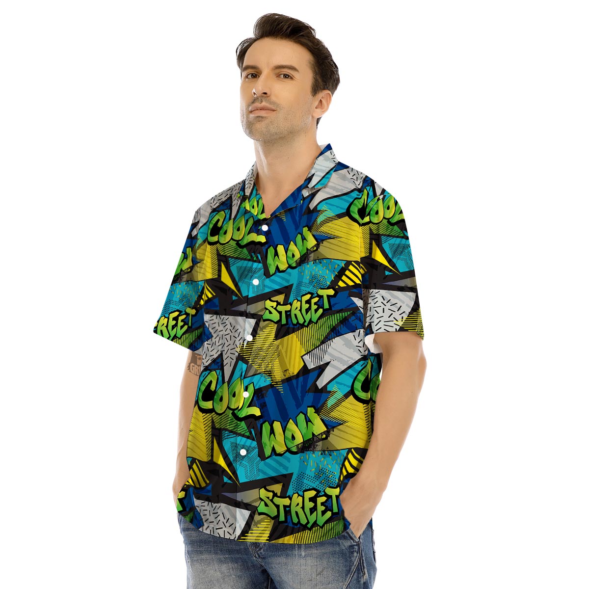 Abstract Graffiti Print Men’s Hawaiian Shirt-grizzshop