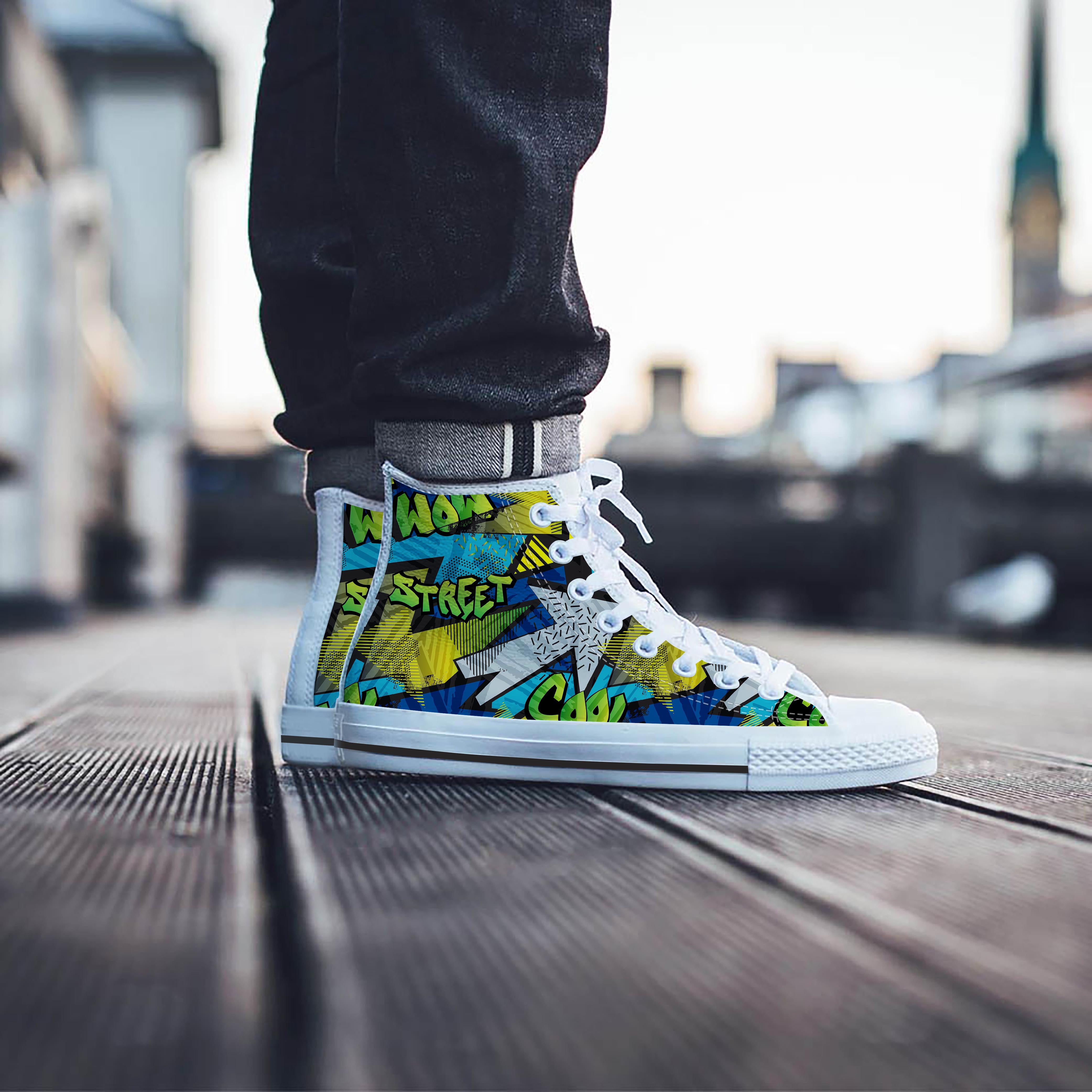 Abstract Graffiti Print Men's High Top Shoes-grizzshop