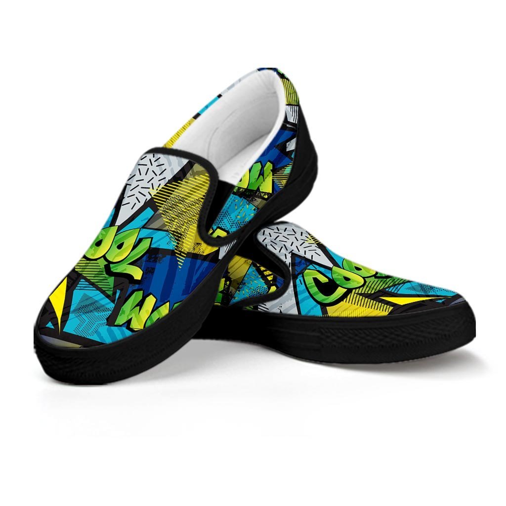 Abstract Graffiti Print Men's Slip On Sneakers-grizzshop