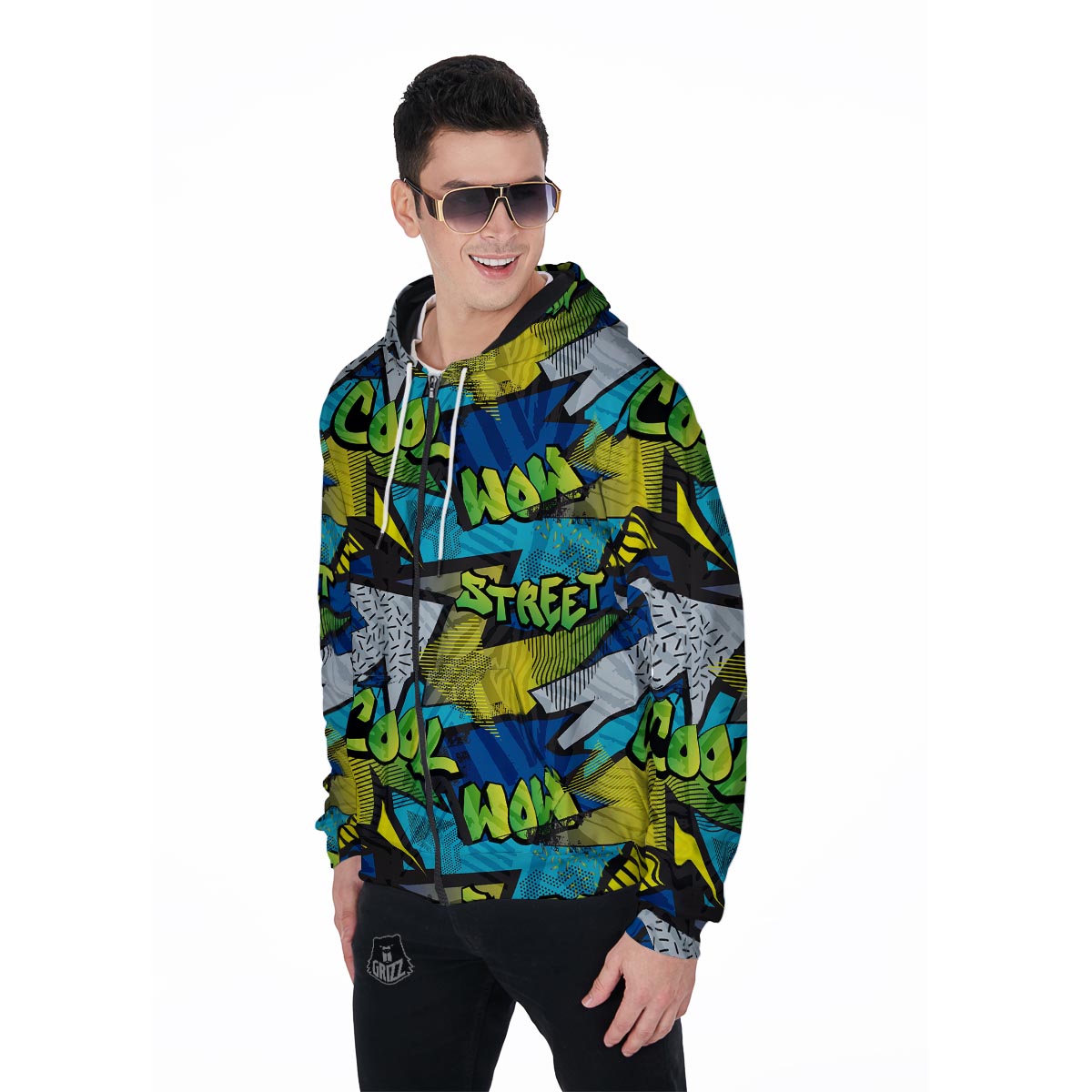 Abstract Graffiti Print Men's Zip Up Hoodie-grizzshop