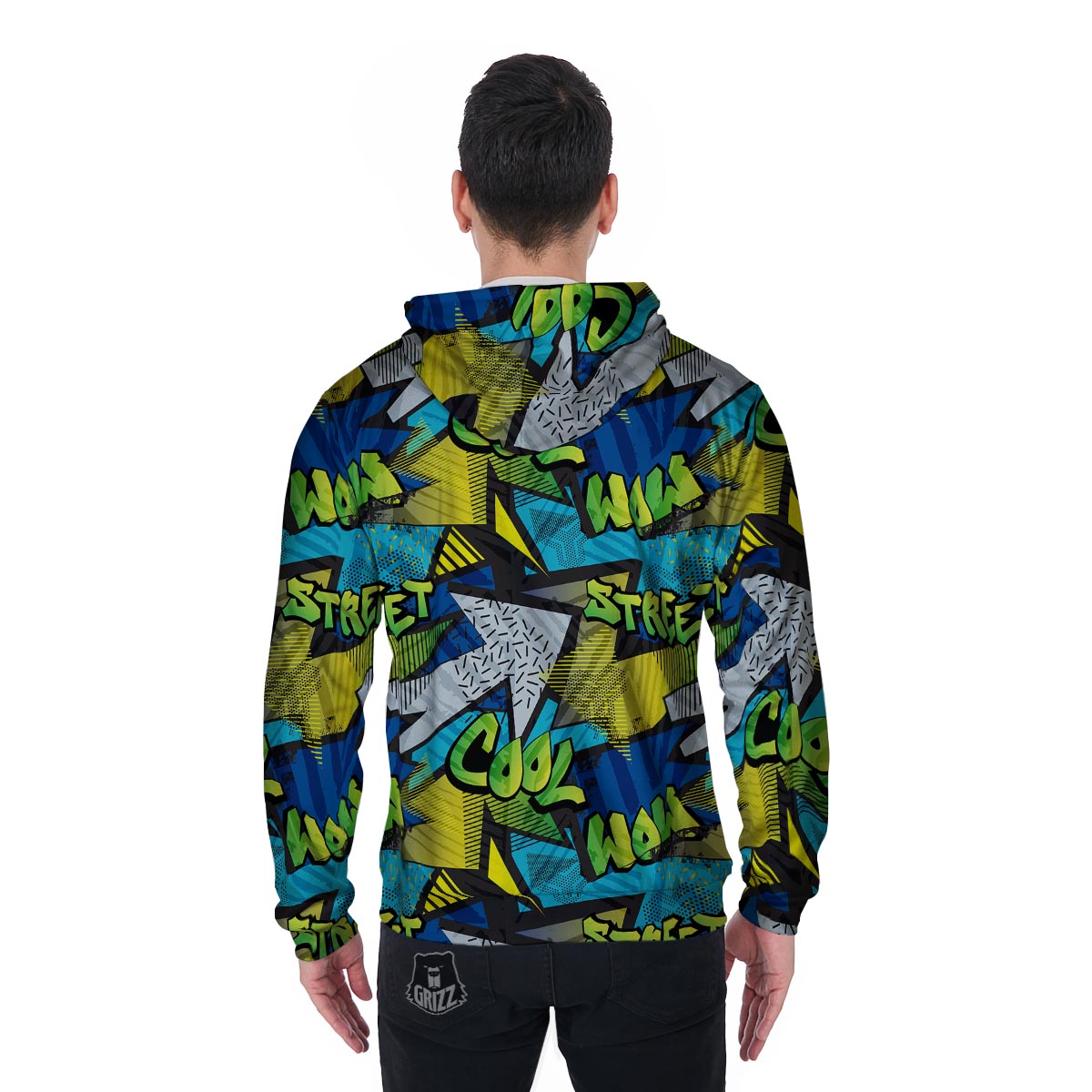 Abstract Graffiti Print Men's Zip Up Hoodie-grizzshop