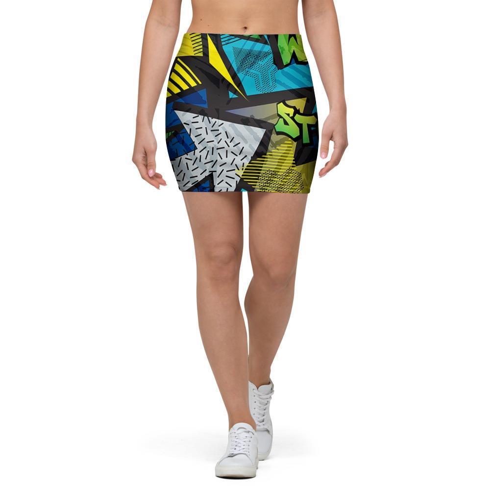 Abstract Graffiti Print Mini Skirt-grizzshop