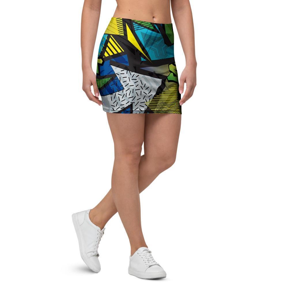 Abstract Graffiti Print Mini Skirt-grizzshop