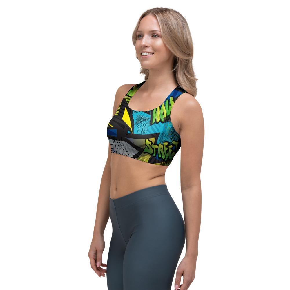 Abstract Graffiti Print Sports Bra-grizzshop