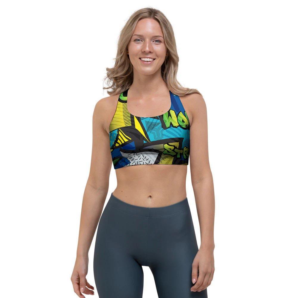 Abstract Graffiti Print Sports Bra-grizzshop