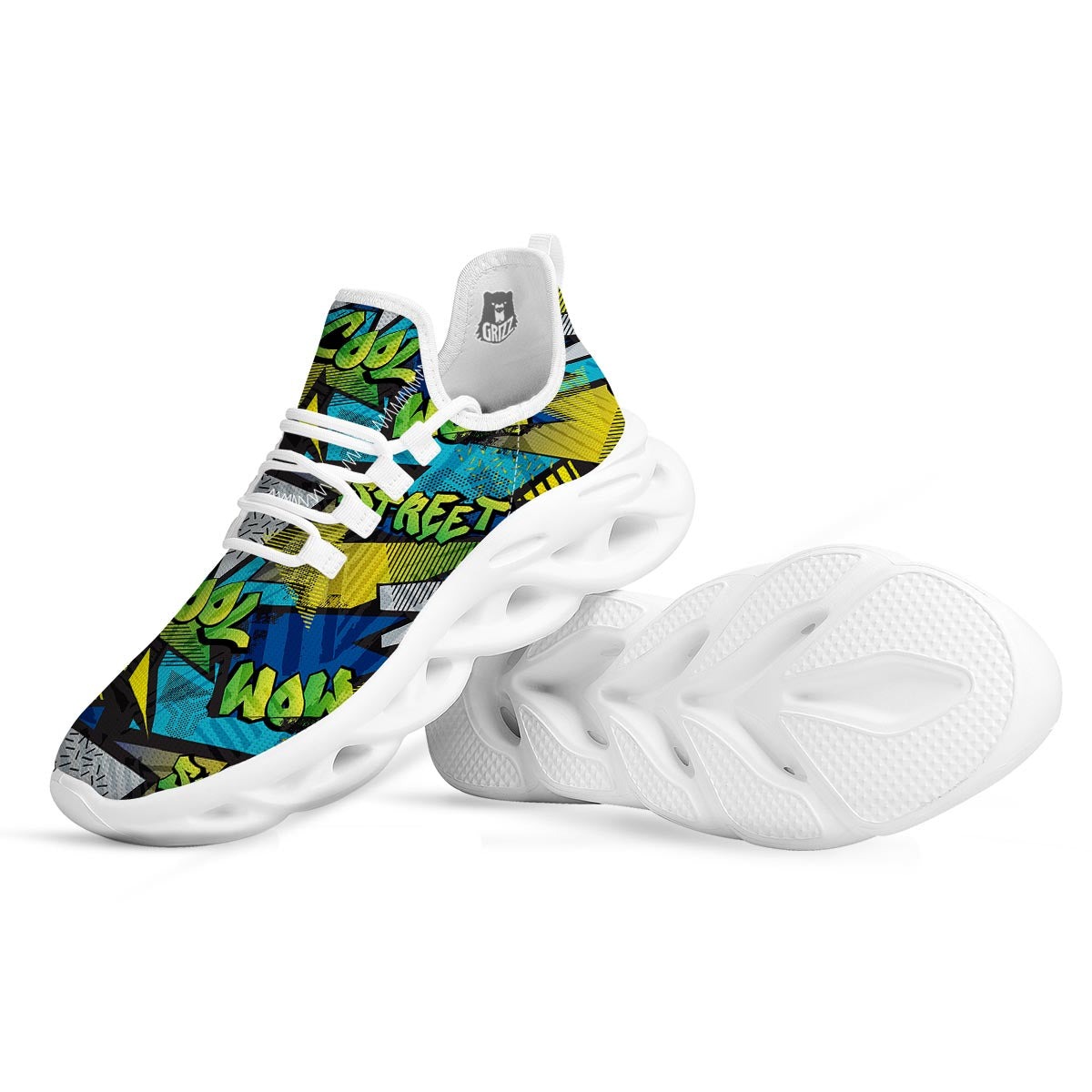 Abstract Graffiti Print White Running Shoes-grizzshop