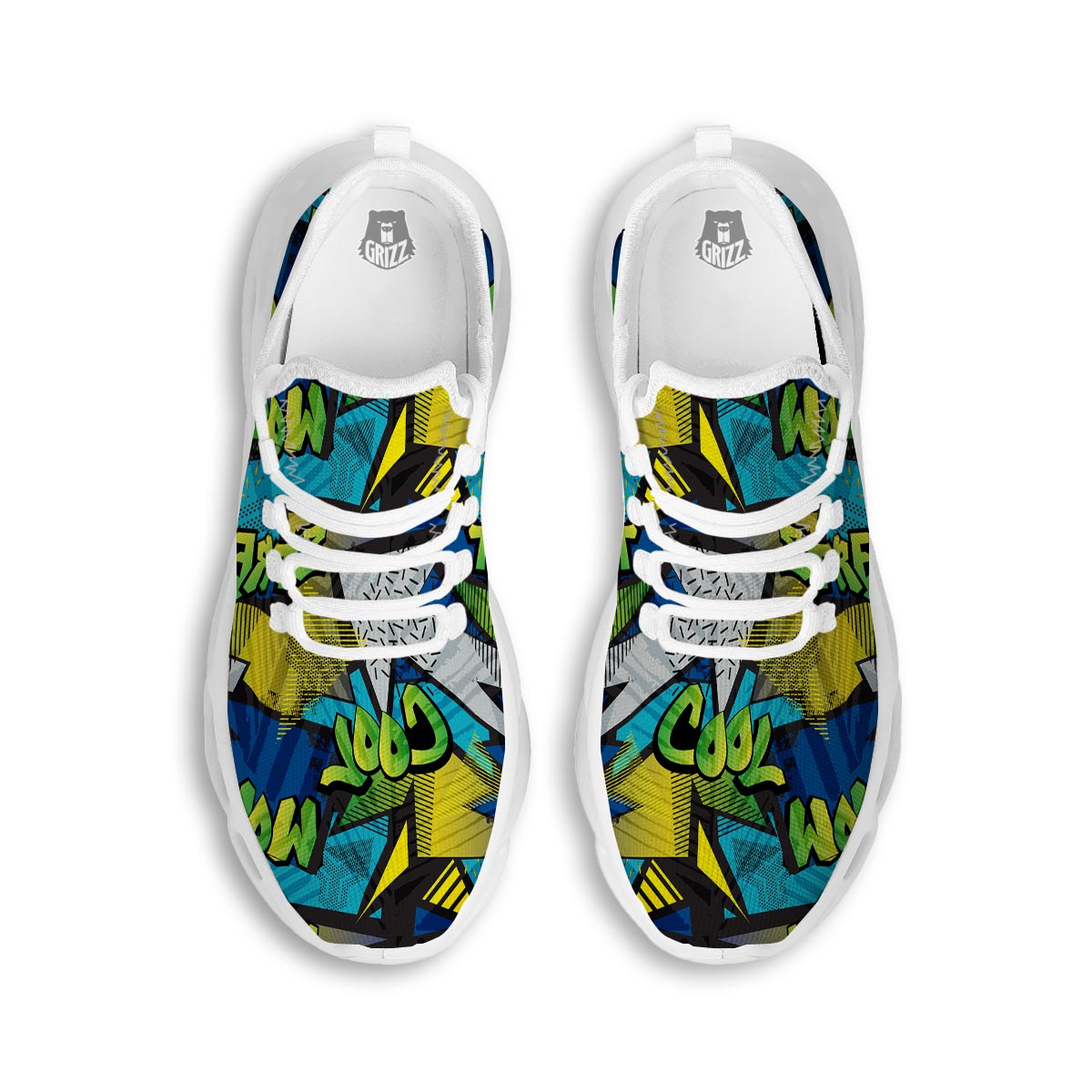 Abstract Graffiti Print White Running Shoes-grizzshop