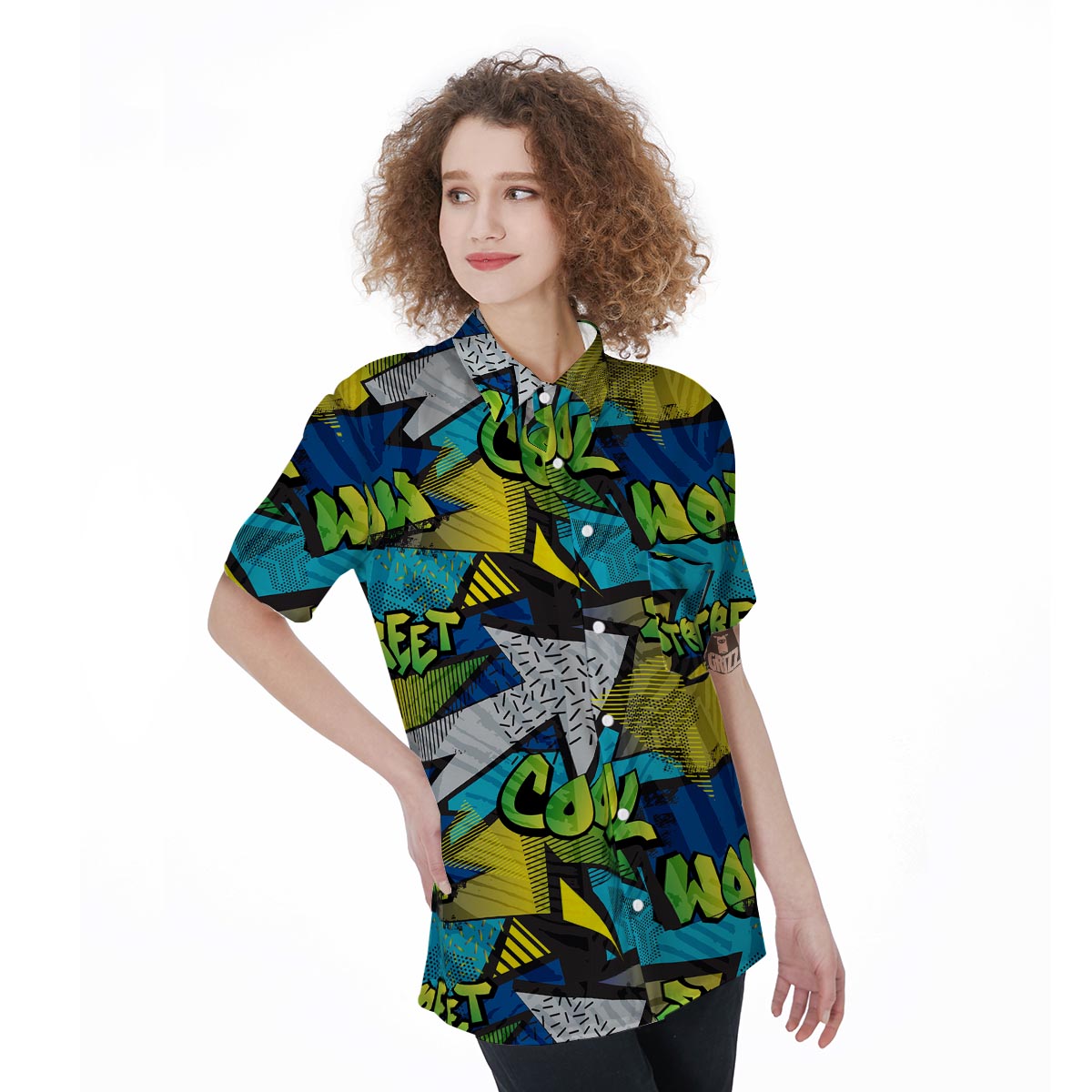 Abstract Graffiti Print Women's Short Sleeve Shirts-grizzshop