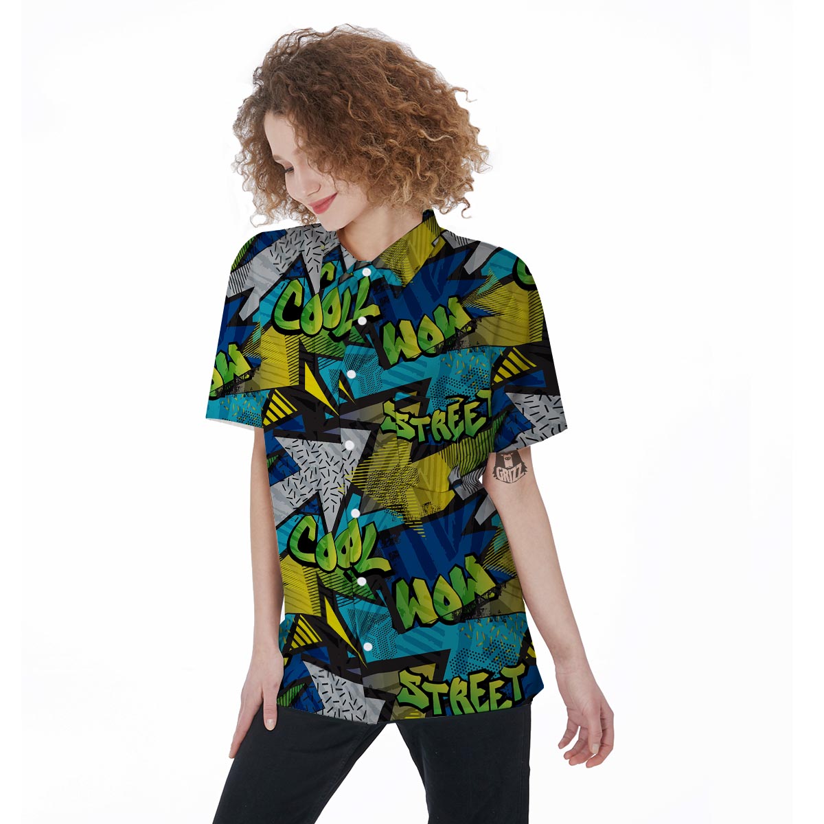 Abstract Graffiti Print Women's Short Sleeve Shirts-grizzshop