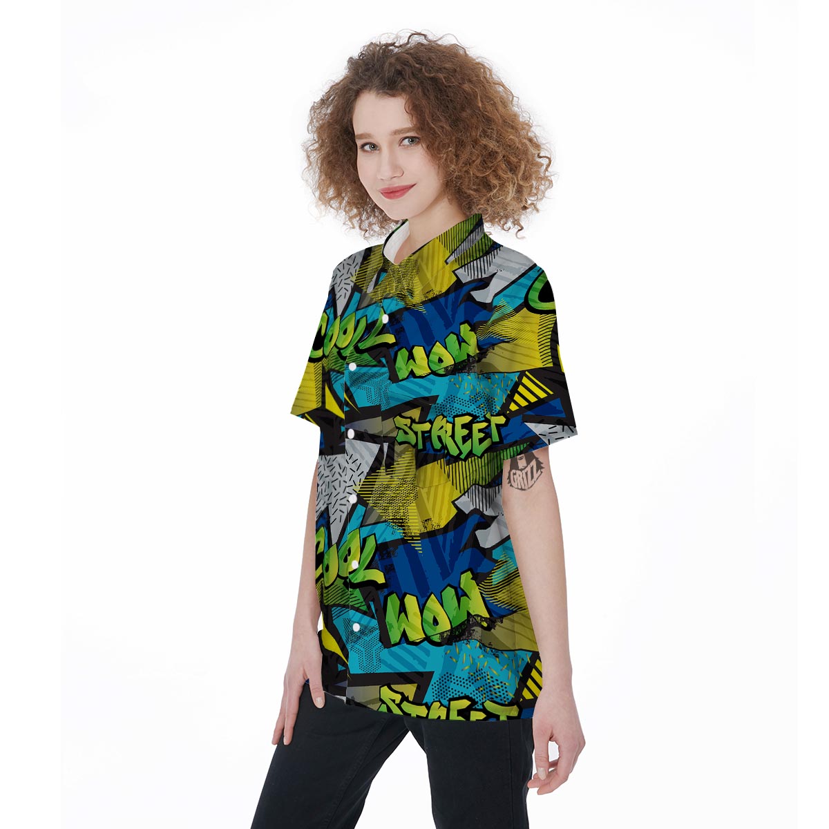 Abstract Graffiti Print Women's Short Sleeve Shirts-grizzshop