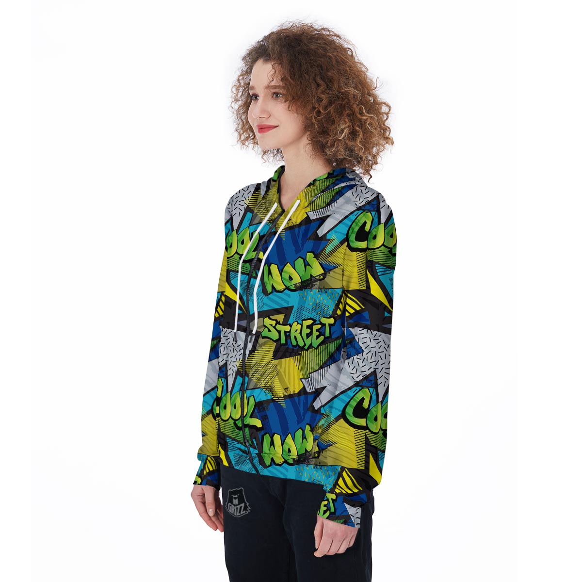 Abstract Graffiti Print Women's Zip Up Hoodie-grizzshop