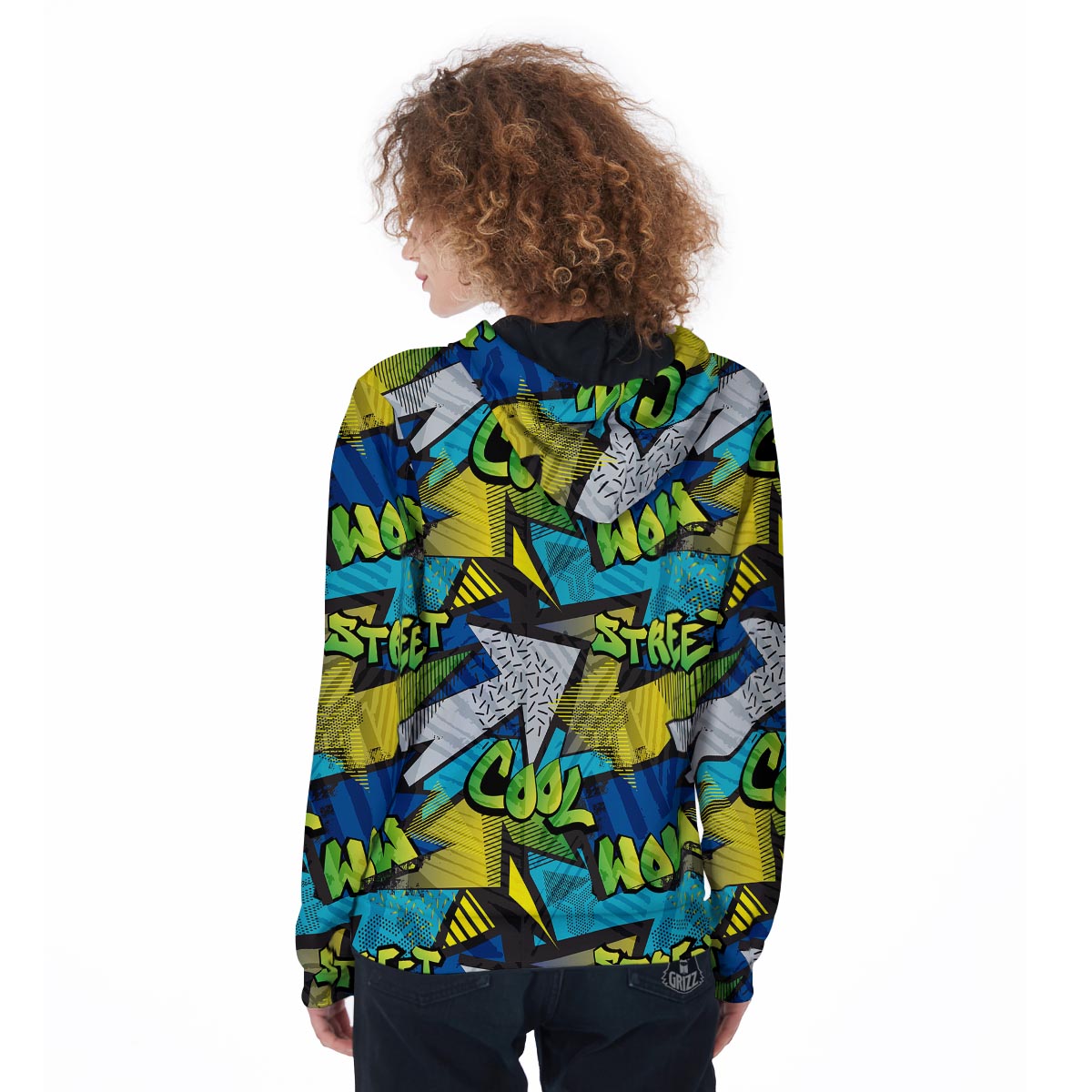 Abstract Graffiti Print Women's Zip Up Hoodie-grizzshop