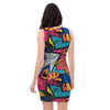 Abstract Graffiti Wow Print Bodycon Dress-grizzshop