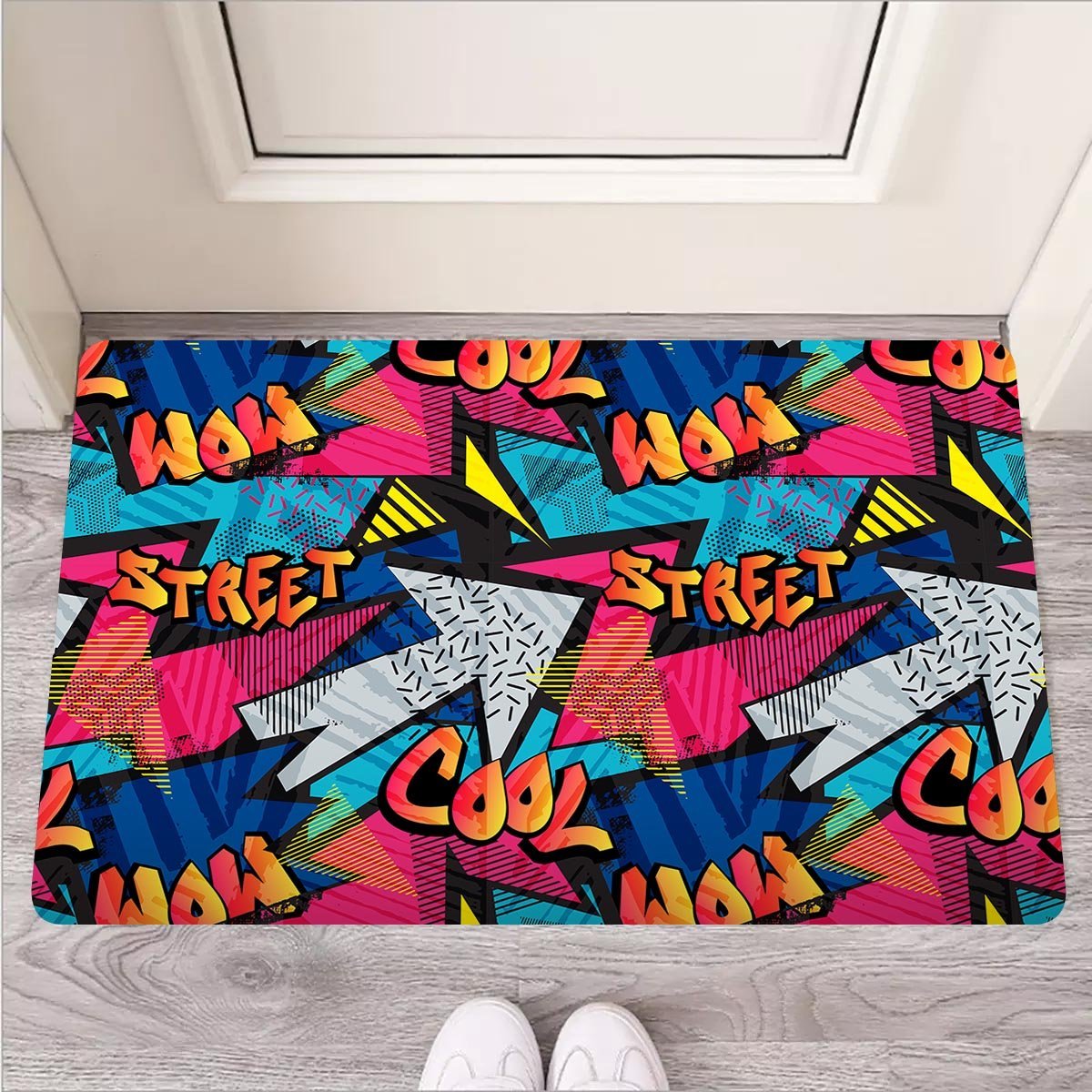 Abstract Graffiti Wow Print Door Mat-grizzshop