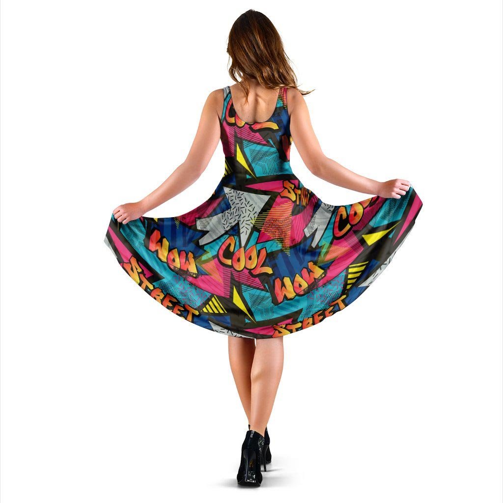 Abstract Graffiti Wow Print Dress-grizzshop