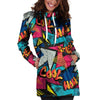 Abstract Graffiti Wow Print Hoodie Dress-grizzshop