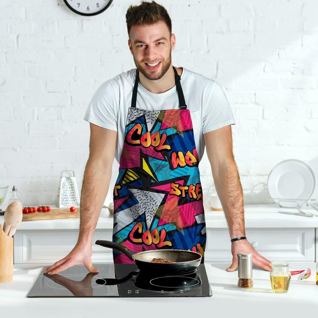 Abstract Graffiti Wow Print Men's Apron-grizzshop