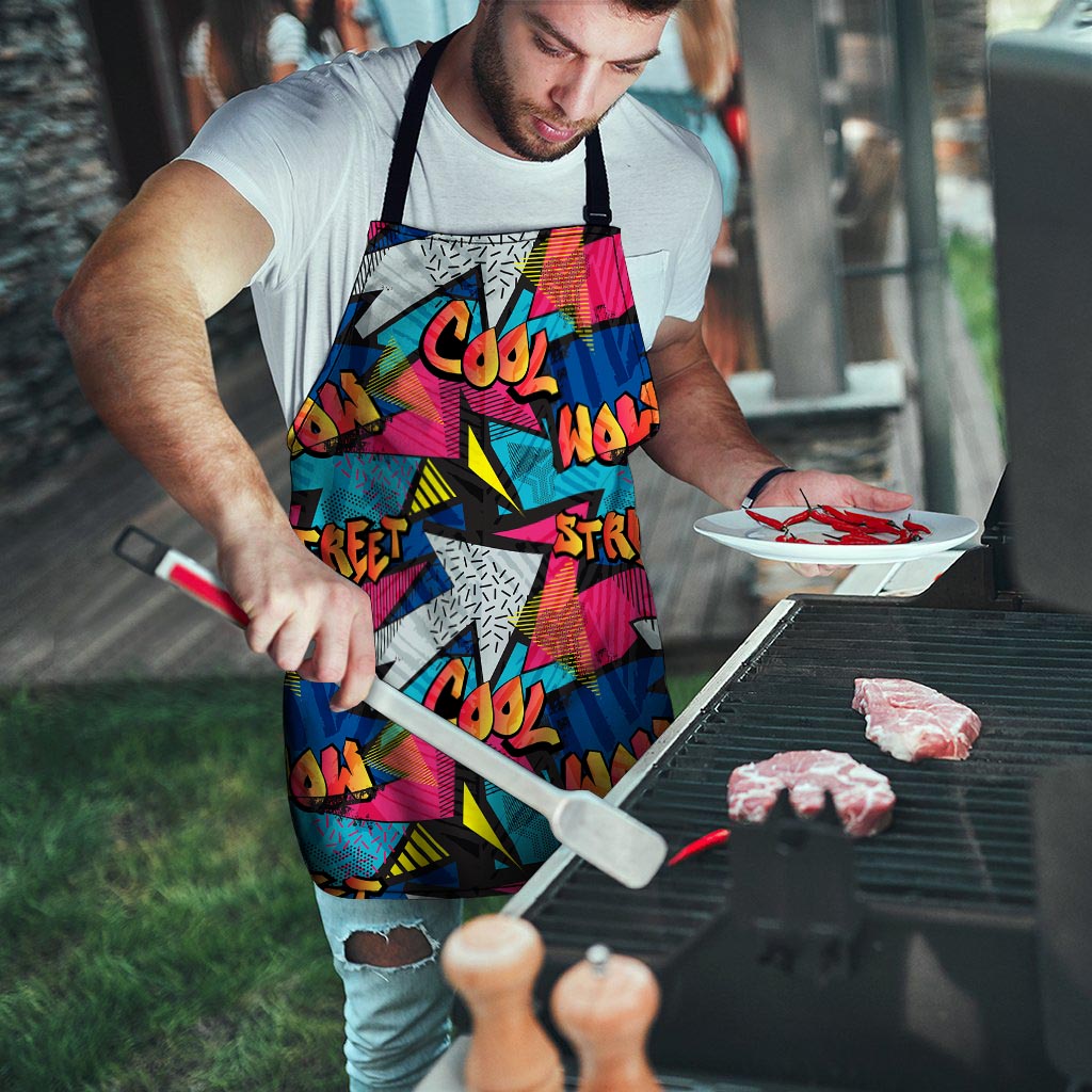 Abstract Graffiti Wow Print Men's Apron-grizzshop