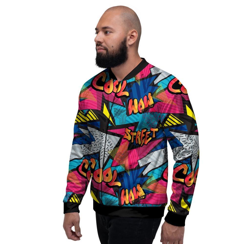 Abstract Graffiti Wow Print Men's Bomber Jacket-grizzshop