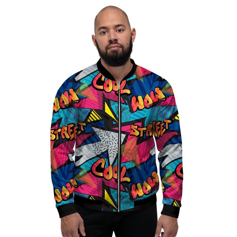 Abstract Graffiti Wow Print Men's Bomber Jacket-grizzshop