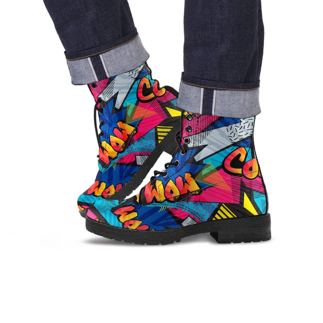 Abstract Graffiti Wow Print Men's Boots-grizzshop