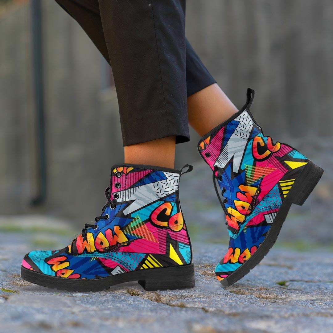 Abstract Graffiti Wow Print Men's Boots-grizzshop