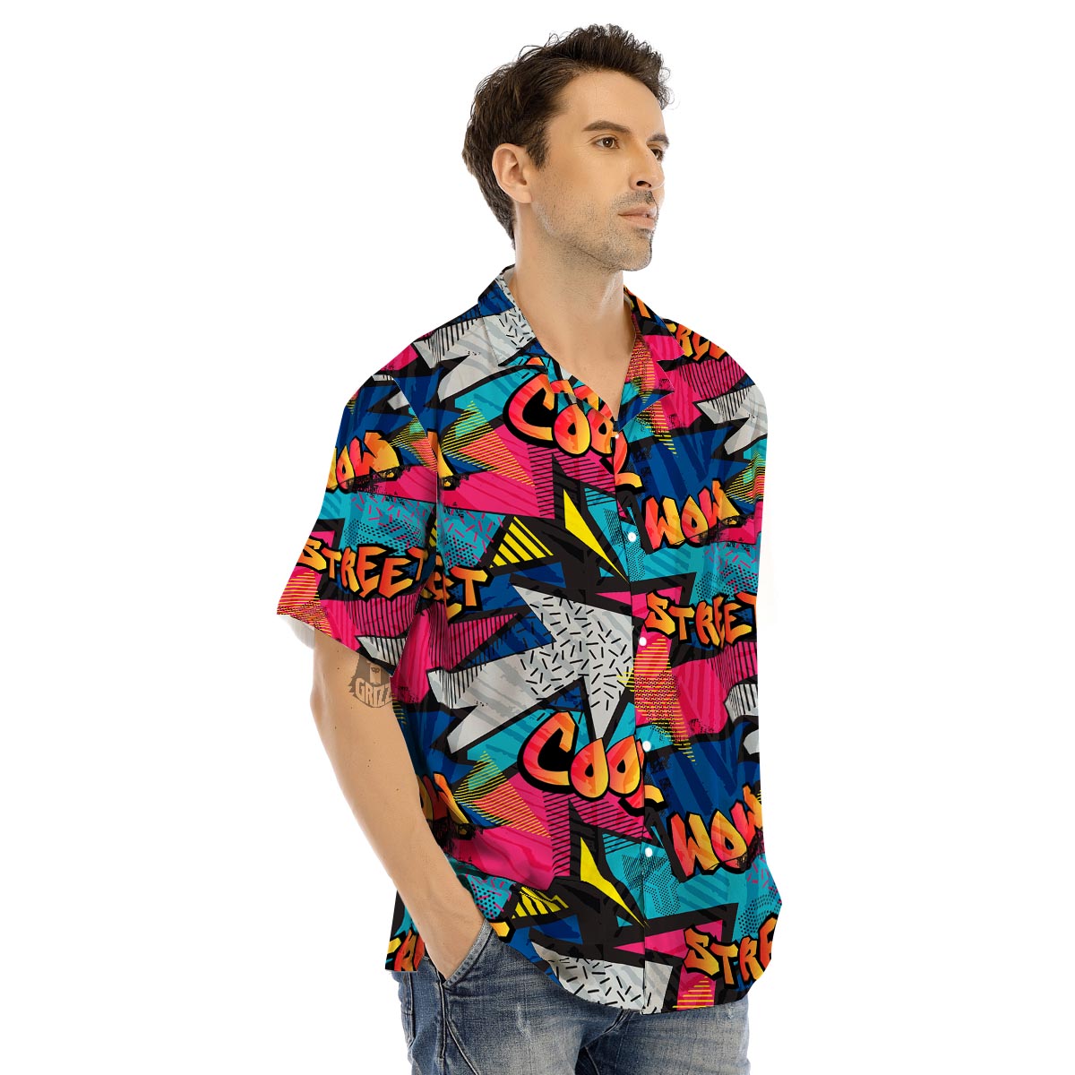 Abstract Graffiti Wow Print Men’s Hawaiian Shirt-grizzshop