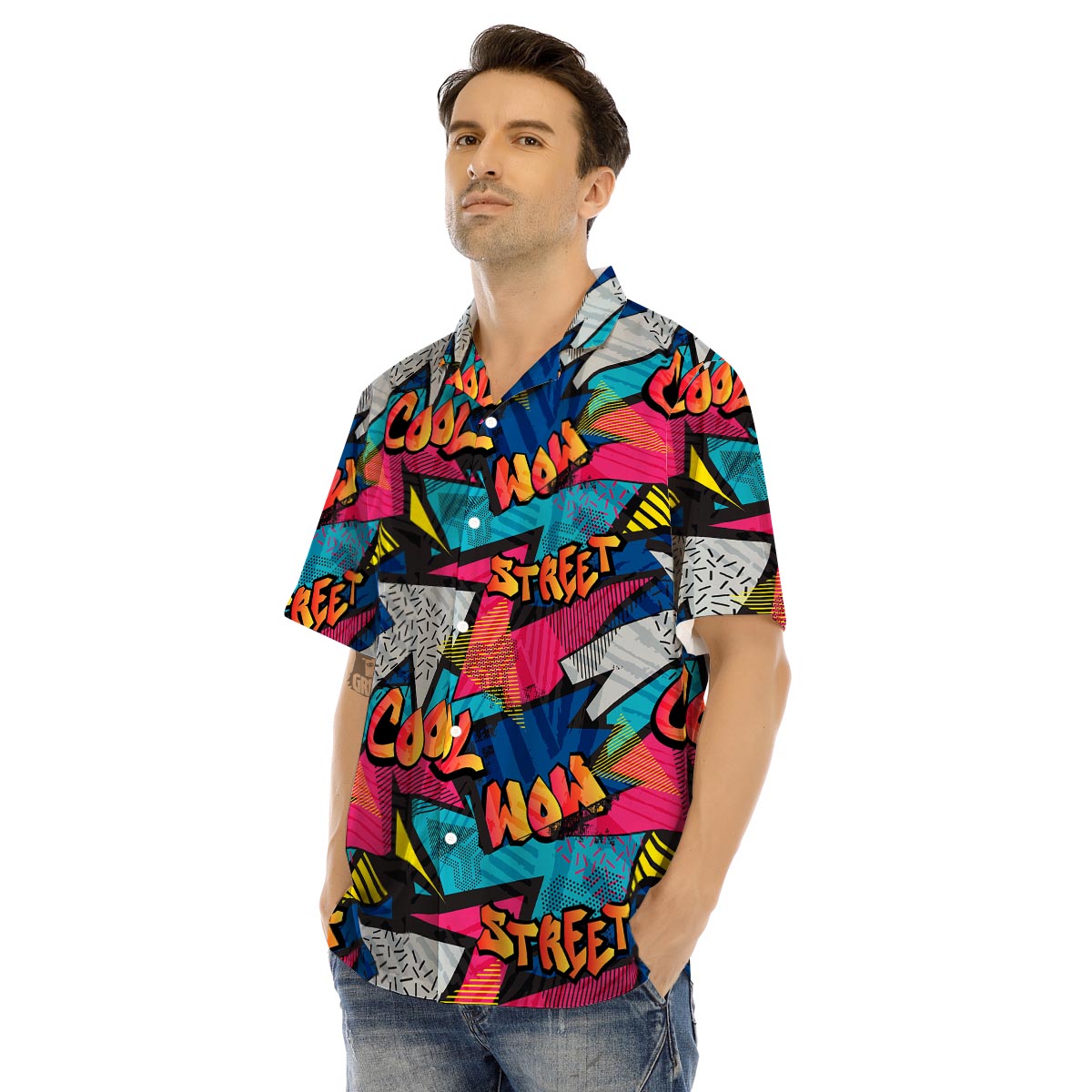 Abstract Graffiti Wow Print Men’s Hawaiian Shirt-grizzshop