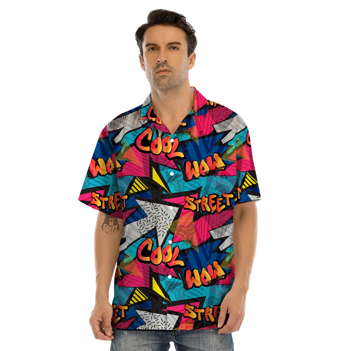 Abstract Graffiti Wow Print Men’s Hawaiian Shirt-grizzshop