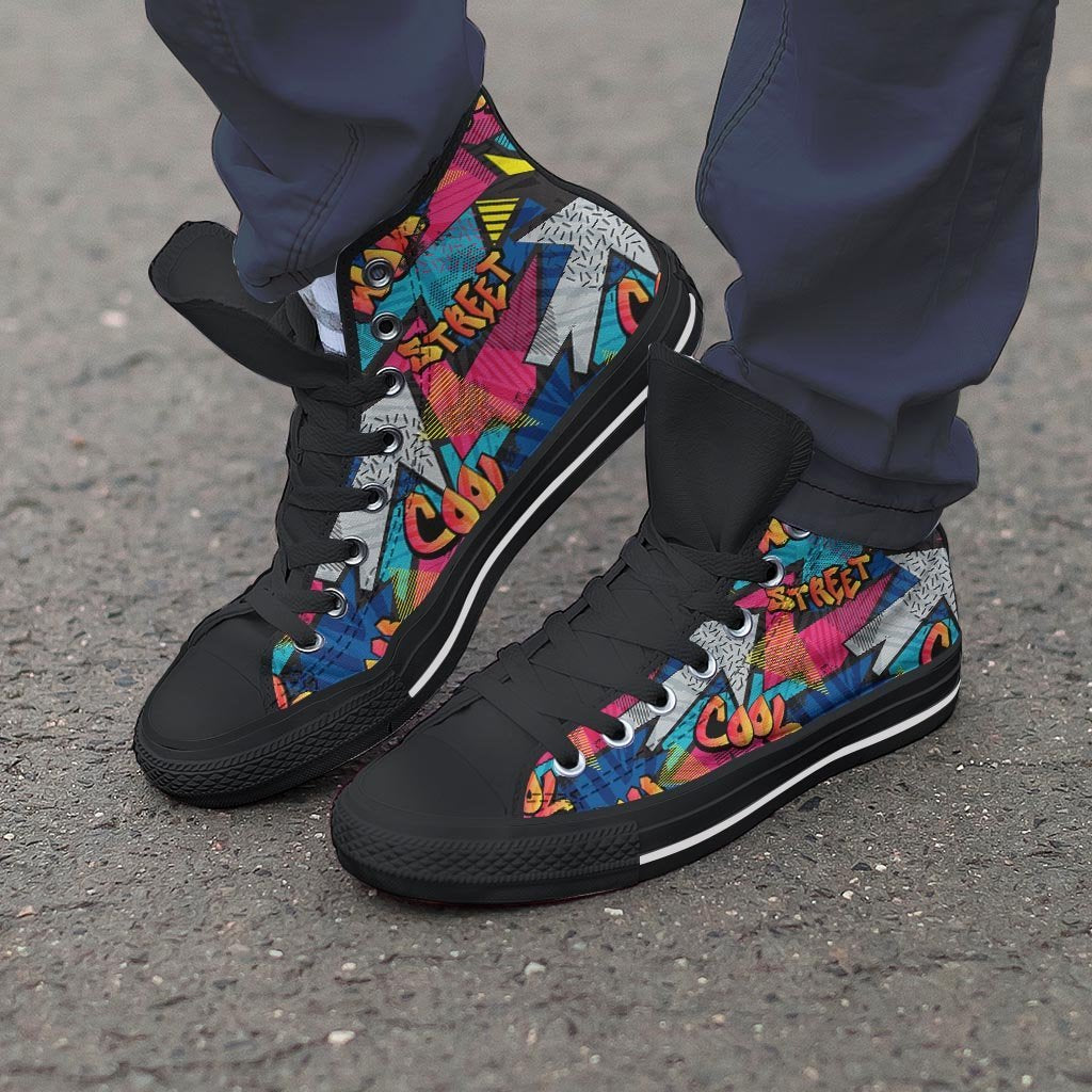 Abstract Graffiti Wow Print Men's High Top Shoes-grizzshop