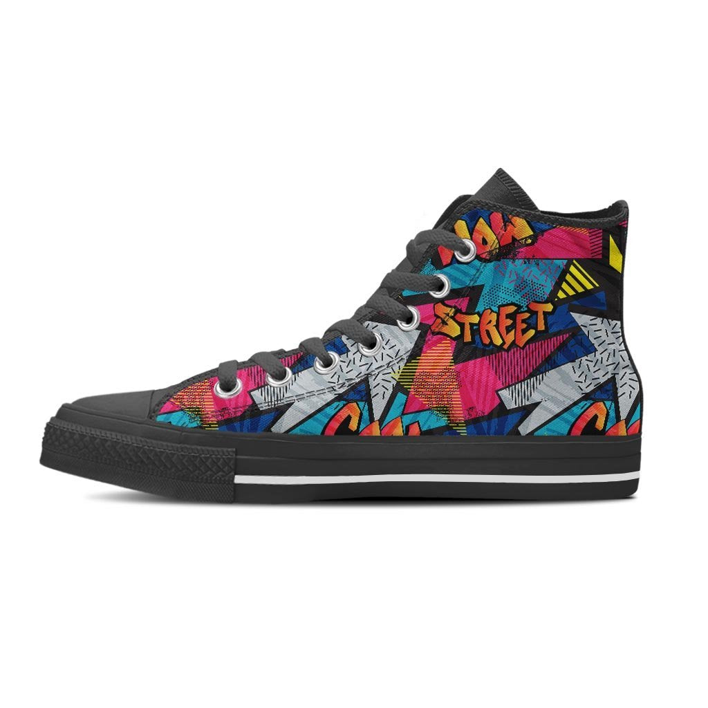 Abstract Graffiti Wow Print Men's High Top Shoes-grizzshop