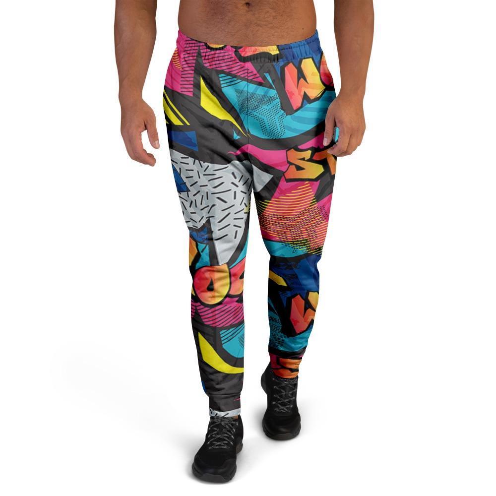 Abstract Graffiti Wow Print Men's Joggers-grizzshop