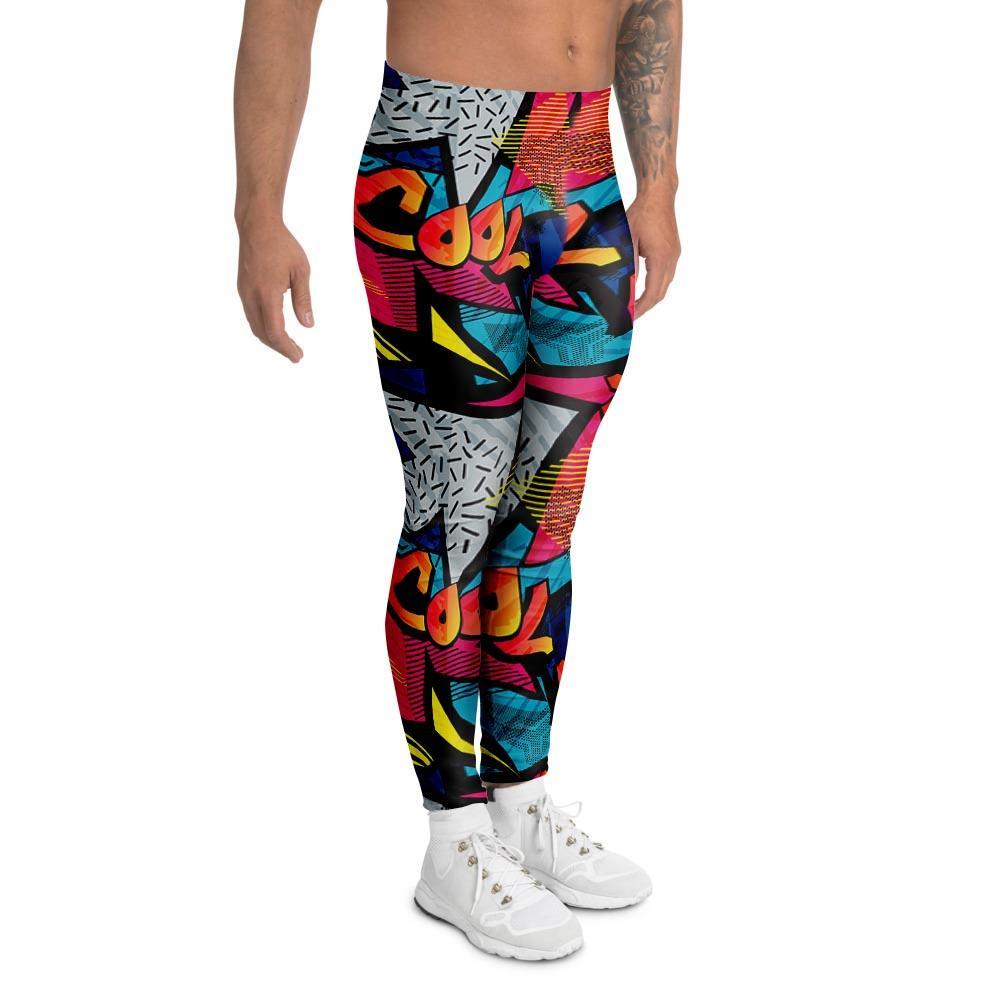 Abstract Graffiti Wow Print Men's Leggings-grizzshop