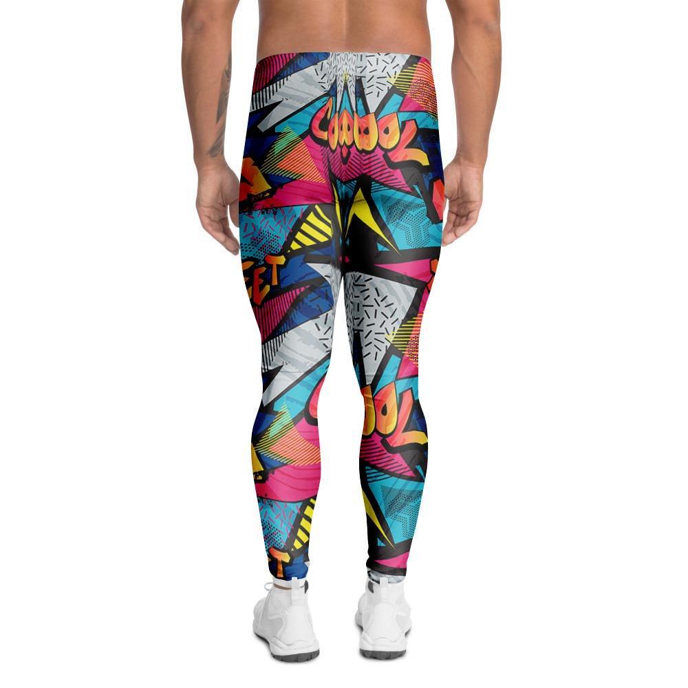 Abstract Graffiti Wow Print Men's Leggings-grizzshop
