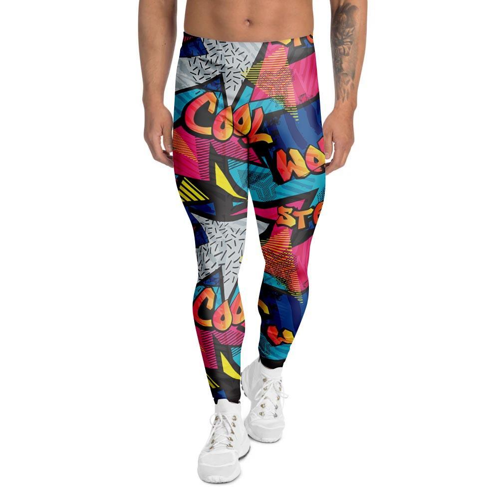 Abstract Graffiti Wow Print Men's Leggings-grizzshop